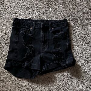 Black Distressed Denim Shorts